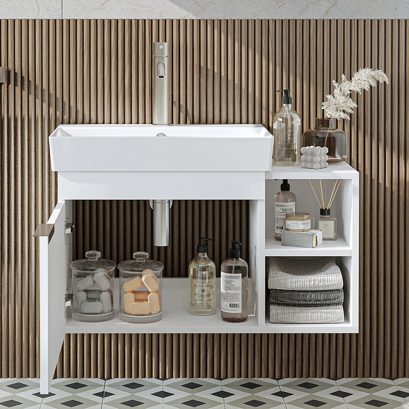 Roomart Badmöbel-Set LYCIA 82 cm, 4-teilig mit Spiegelschrank und Hochschrank, in 4 Farben