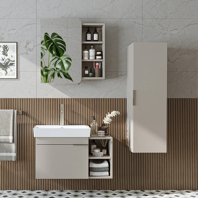 Roomart Badmöbel-Set LYCIA 82 cm, 4-teilig mit Spiegelschrank und Hochschrank, in 4 Farben