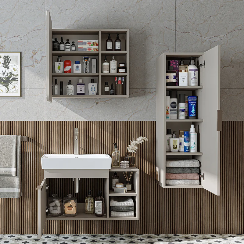 Roomart Badmöbel-Set LYCIA 82 cm, 4-teilig mit Spiegelschrank und Hochschrank, in 4 Farben