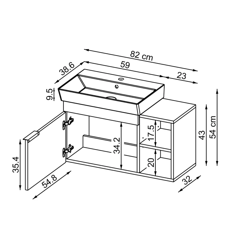 Roomart Badmöbel-Set LYCIA 82 cm, 4-teilig mit Spiegelschrank und Hochschrank, in 4 Farben