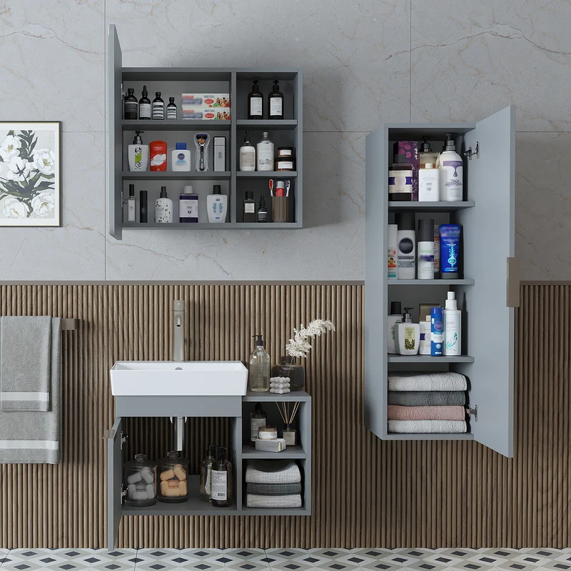 Roomart Badmöbel-Set LYCIA 72 cm, 4-teilig mit Spiegelschrank und Hochschrank, in 4 Farben