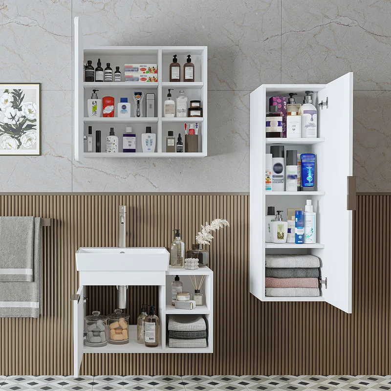 Roomart Badmöbel-Set LYCIA 72 cm, 4-teilig mit Spiegelschrank und Hochschrank, in 4 Farben