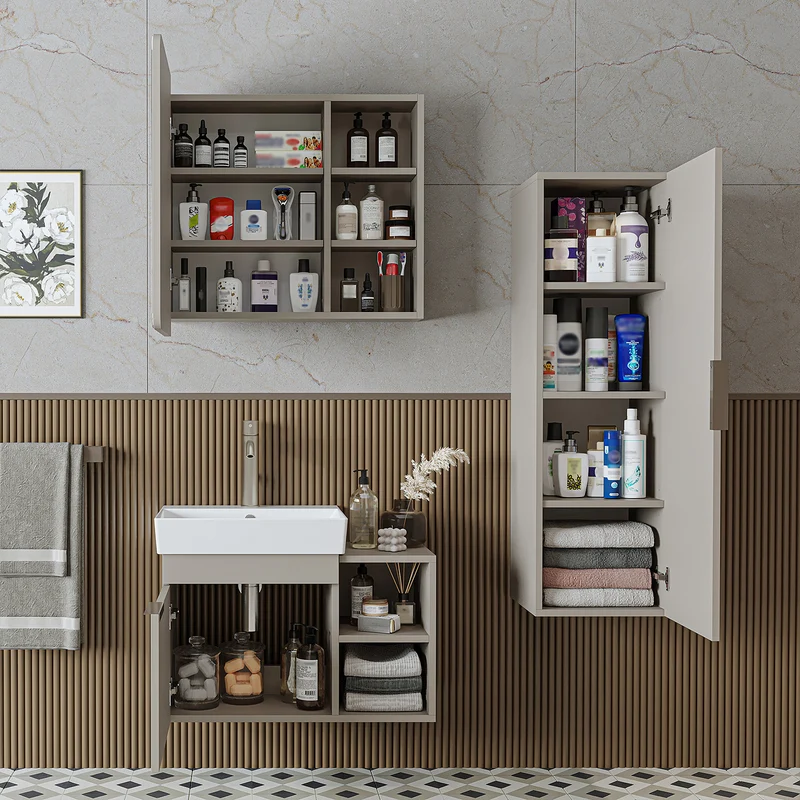 Roomart Badmöbel-Set LYCIA 72 cm, 4-teilig mit Spiegelschrank und Hochschrank, in 4 Farben