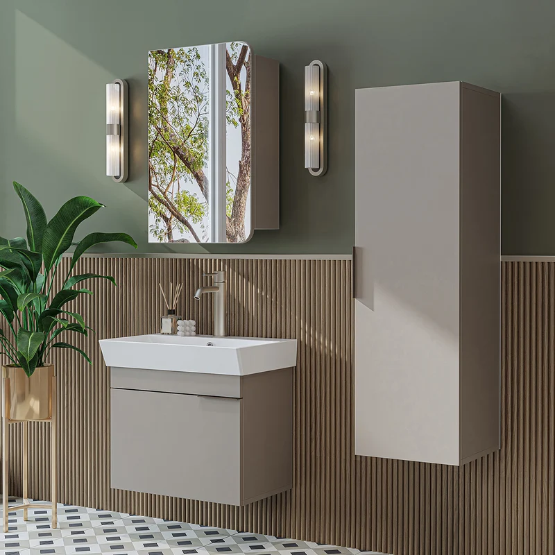 Roomart Badmöbel-Set LYCIA 60 cm, 4-teilig mit Spiegelschrank und Hochschrank, in 4 Farben
