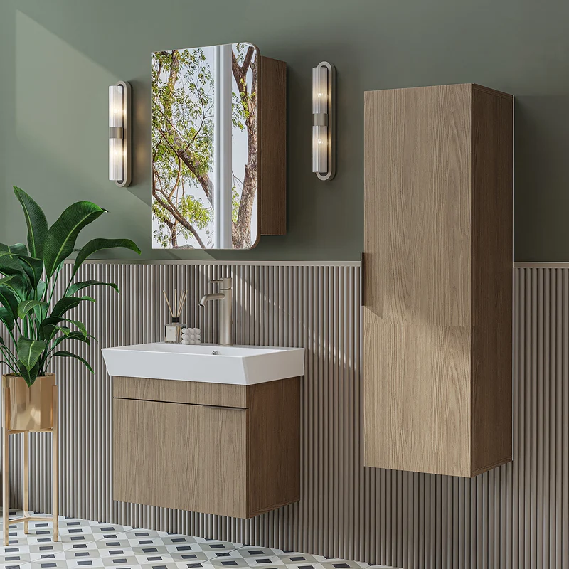 Roomart Badmöbel-Set LYCIA 60 cm, 4-teilig mit Spiegelschrank und Hochschrank, in 4 Farben
