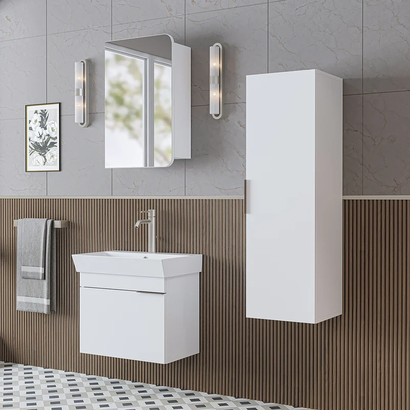 Roomart Badmöbel-Set LYCIA 60 cm, 4-teilig mit Spiegelschrank und Hochschrank, in 4 Farben