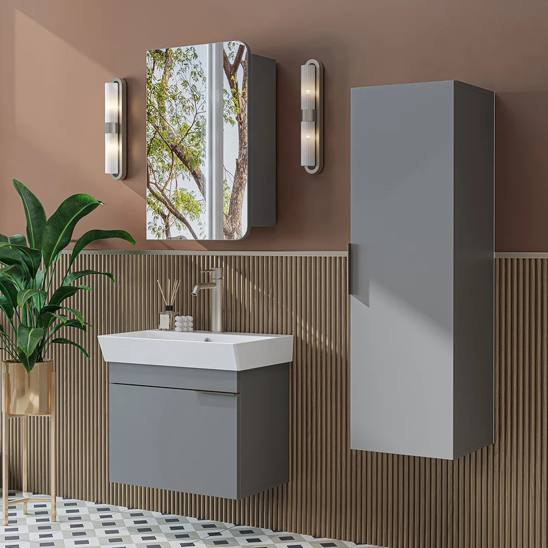 Roomart Badmöbel-Set LYCIA 60 cm, 4-teilig mit Spiegelschrank und Hochschrank, in 4 Farben