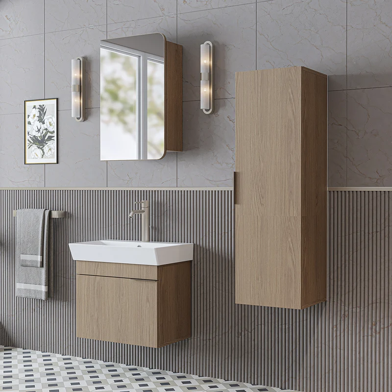 Roomart Badmöbel-Set LYCIA 60 cm, 4-teilig mit Spiegelschrank und Hochschrank, in 4 Farben