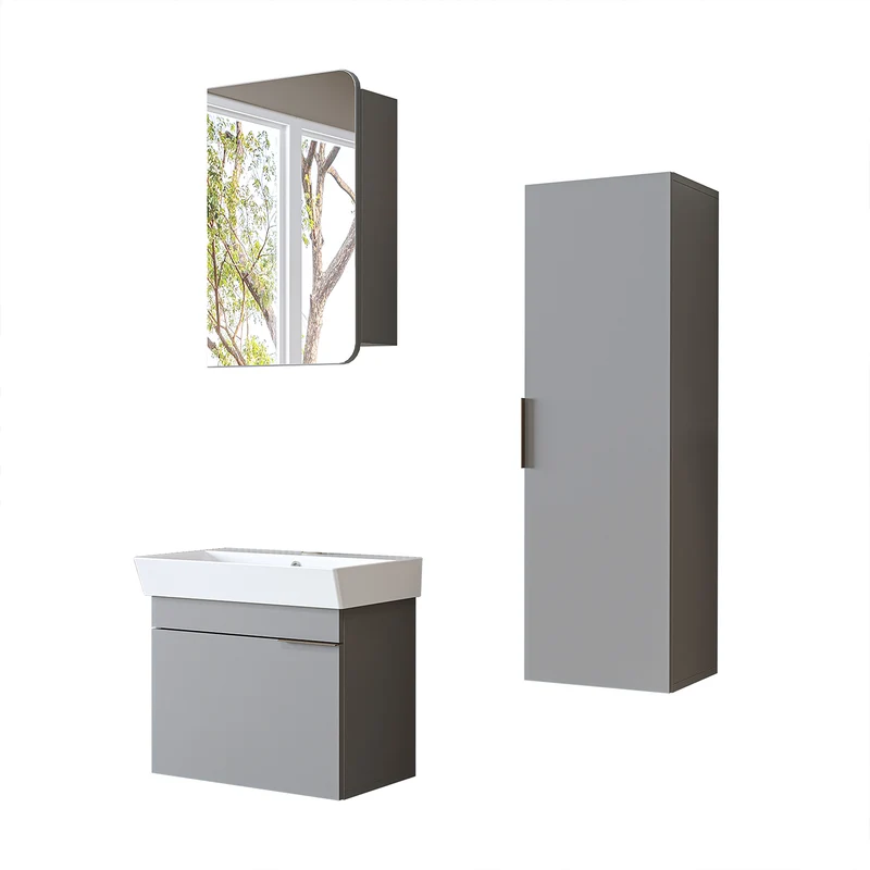 Roomart Badmöbel-Set LYCIA 60 cm, 4-teilig mit Spiegelschrank und Hochschrank, in 4 Farben