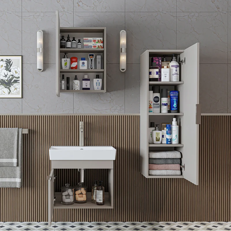 Roomart Badmöbel-Set LYCIA 60 cm, 4-teilig mit Spiegelschrank und Hochschrank, in 4 Farben