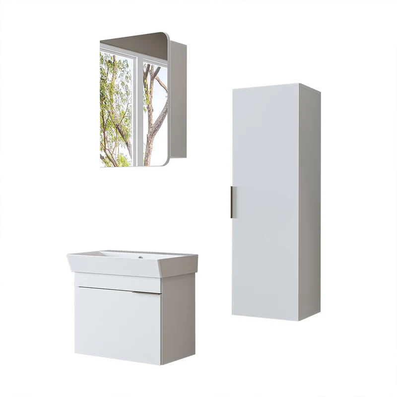 Roomart Badmöbel-Set LYCIA 60 cm, 4-teilig mit Spiegelschrank und Hochschrank, in 4 Farben