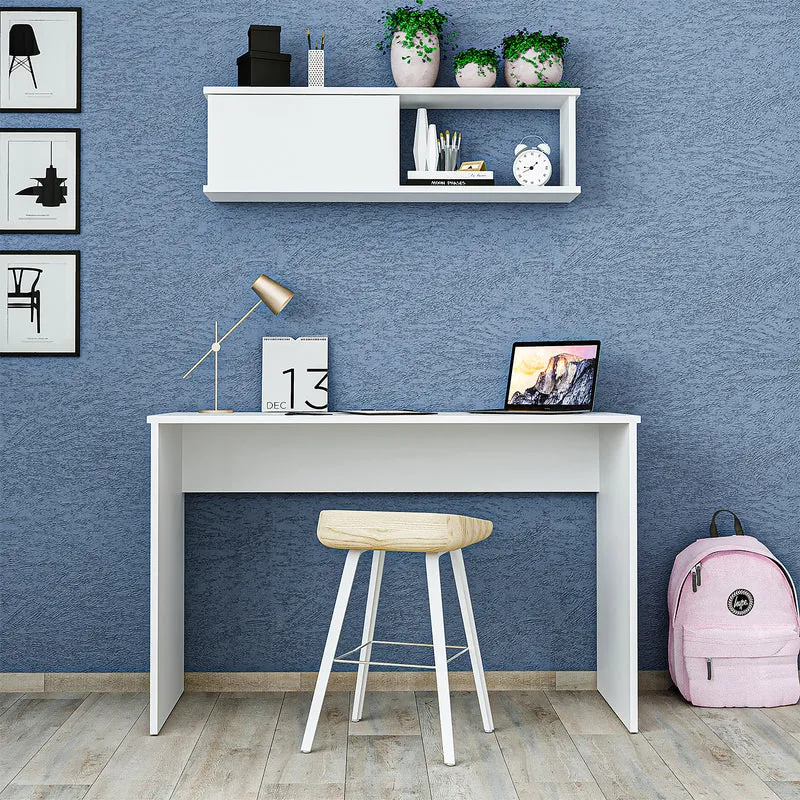 Roomart Schreibtisch SERA 120 cm mit Wandschrank und offenen Fächern, Weiß