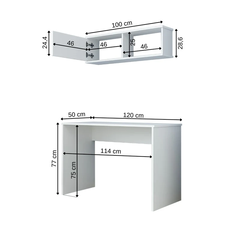 Roomart Schreibtisch SERA 120 cm mit Wandschrank und offenen Fächern, Weiß