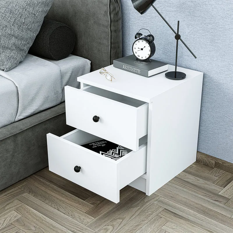 Roomart Nachttisch - Nachtkästchen KOMO, 40 cm, mit 2 Schubladen, in Weiß