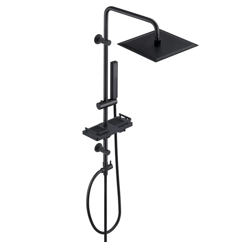 JOHO Regendusche Duschsystem 92 CM mit Ablage Kopfbrause eckig Schwarz