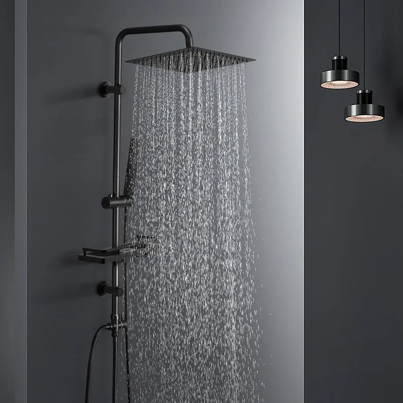 JOHO Regendusche Duschsystem 92 CM mit Ablage Kopfbrause eckig Schwarz