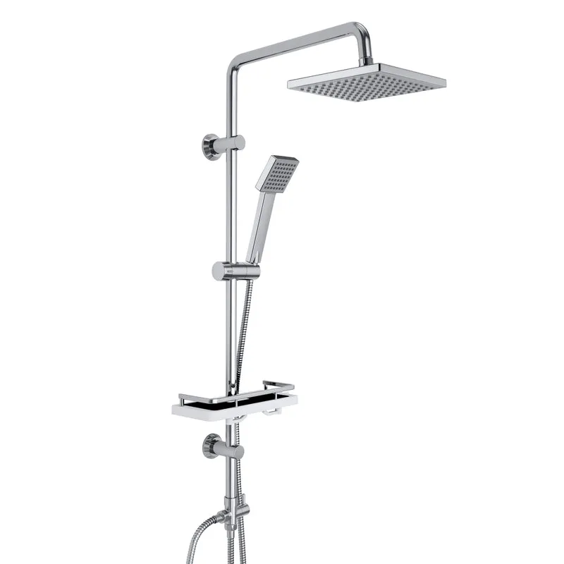 JOHO Regendusche Duschset ohne Armatur, Edelstahl Duschsystem mit Ablage, Duschstange set mit Kopfbrause 20x20cm