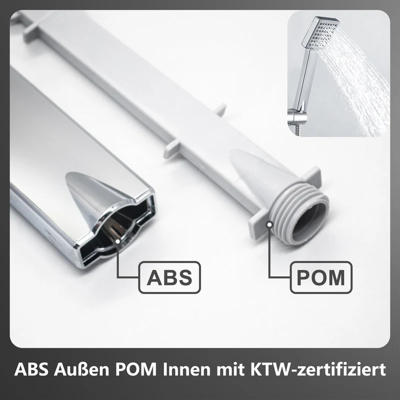 JOHO Regendusche Duschset ohne Armatur, Edelstahl Duschsystem mit Ablage, Duschstange set mit Kopfbrause 20x20cm