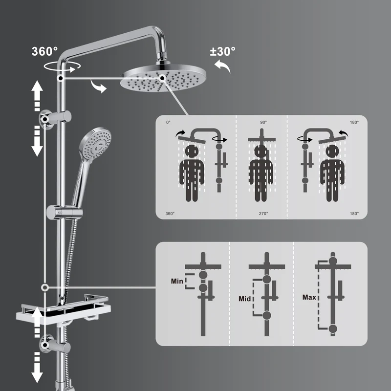 JOHO Regendusche Duschsystem ohne Duscharmatur, Edelstahl Duschset mit ABS Regenduschkopf Rund D20cm Chrom