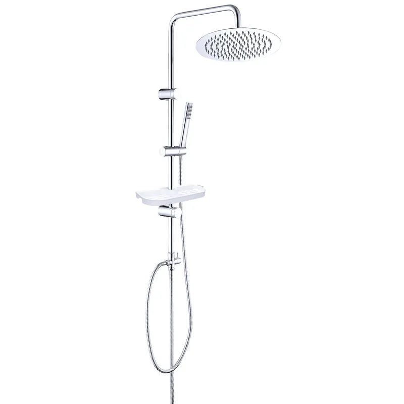 JOHO Regendusche Duschsystem 92 CM mit Ablage Kopfbrause Rund Chrom