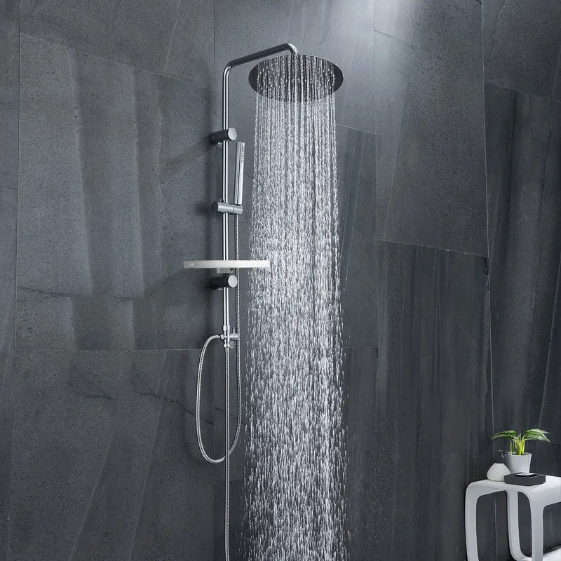 JOHO Regendusche Duschsystem 92 CM mit Ablage Kopfbrause Rund Chrom