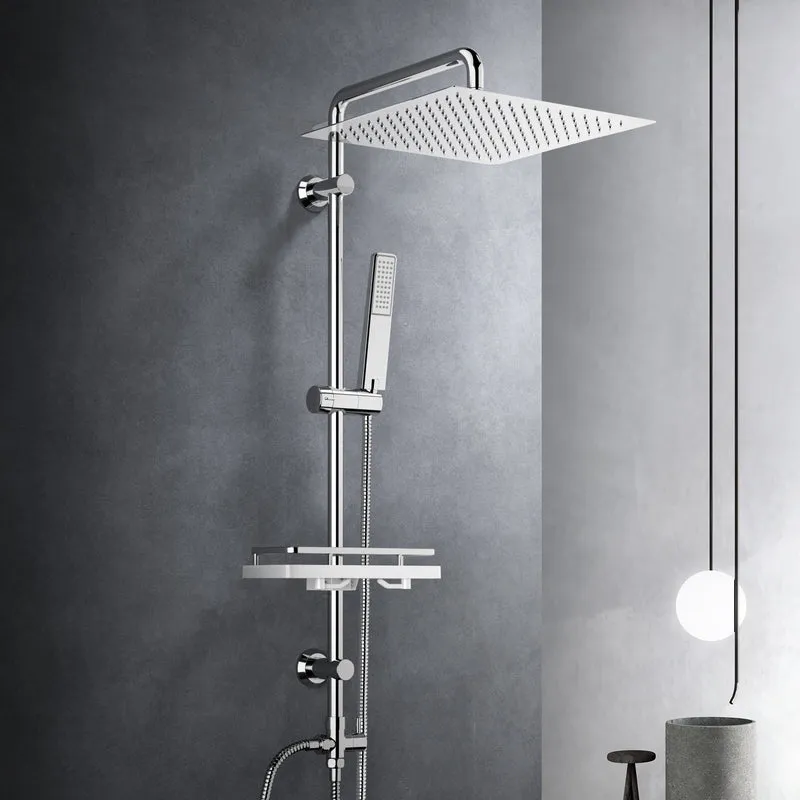 JOHO Regendusche Duschsystem 92 CM mit Ablage Kopfbrause eckig Chrom