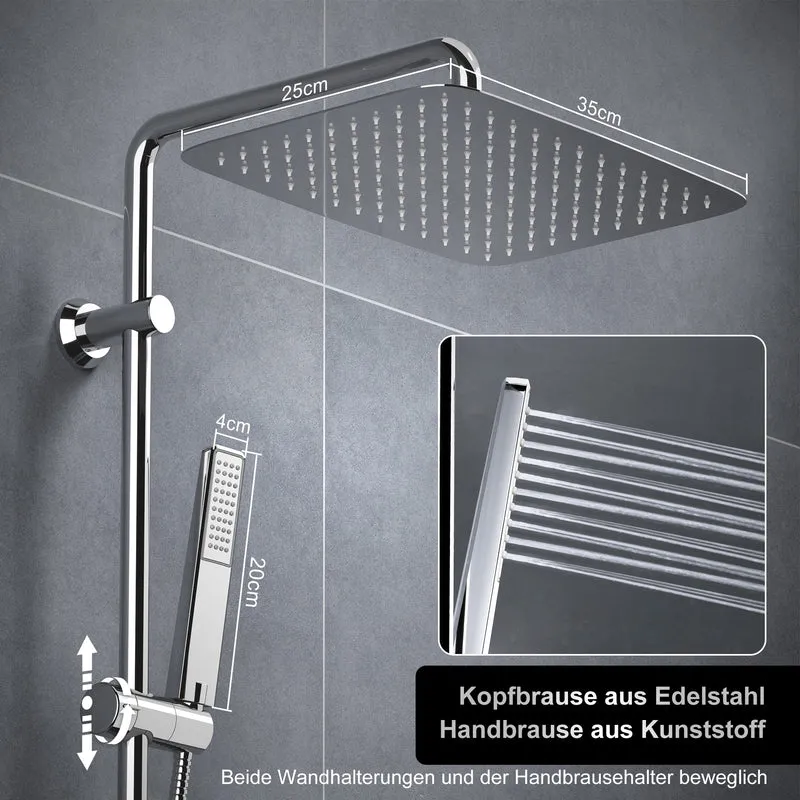 JOHO Regendusche Duschsystem 92 CM mit Ablage Kopfbrause rechteckig 35x25 CM Chrom