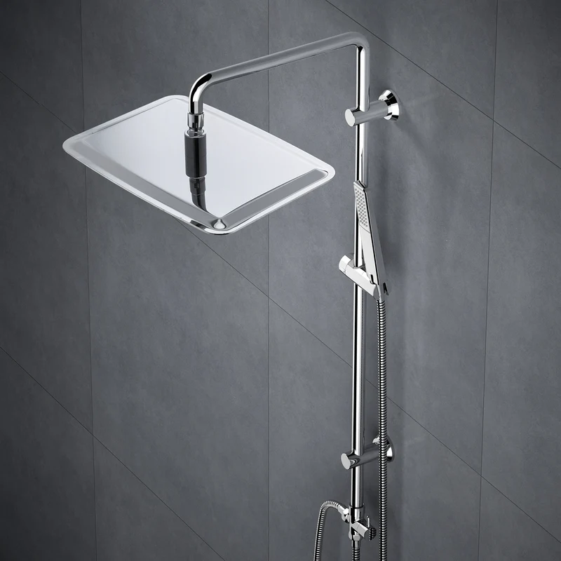 JOHO Edelstahl Duschsystem Duschset mit 92CM Duschstange Kopfbrause Eckig 35x25cm