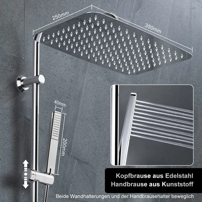 JOHO Edelstahl Duschsystem Duschset mit 92CM Duschstange Kopfbrause Eckig 35x25cm