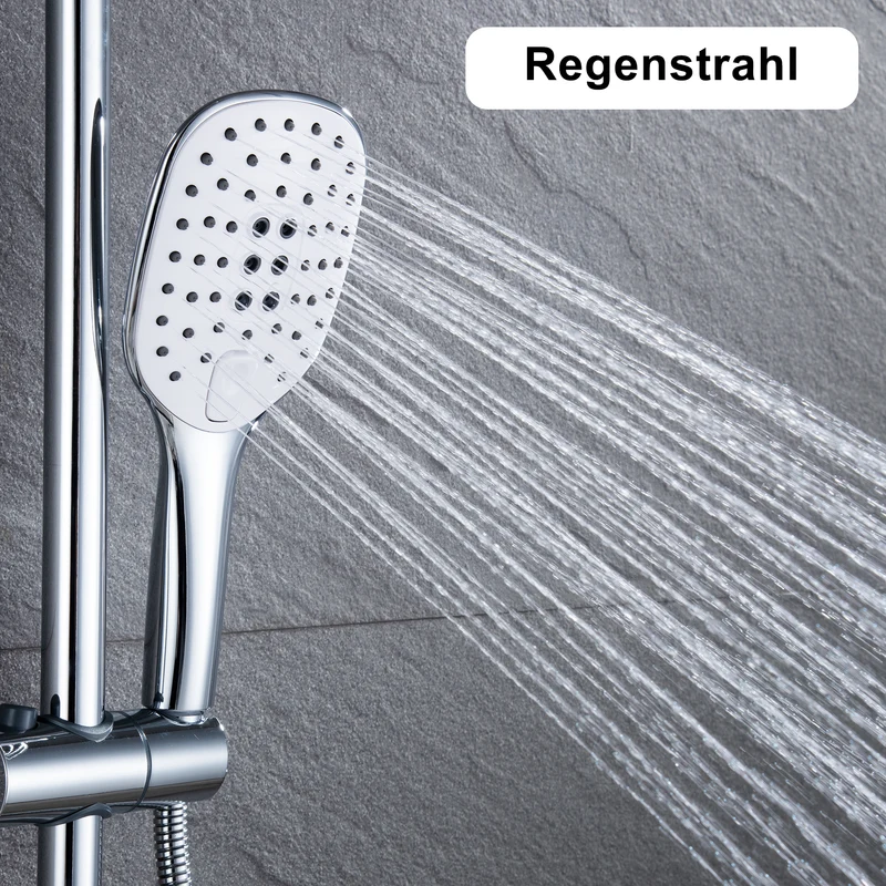 JOHO Quadratisch Handbrause mit Schlauch 3 Strahlarten Duschbrause Brauseschlauch Brausekopf Duscharmaturen150cm