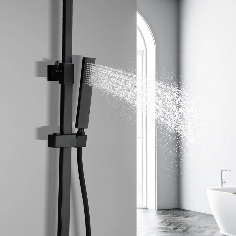 JOHO Stabhandbrause aus Edelstahl Eckig Duschkopf Wassersparend Duschbrause Brausekopf mit 1 Strahlarten Schwarz
