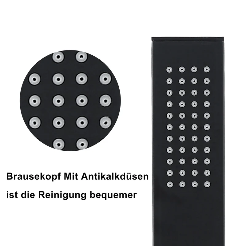JOHO Stabhandbrause aus Edelstahl Eckig Duschkopf Wassersparend Duschbrause Brausekopf mit 1 Strahlarten Schwarz