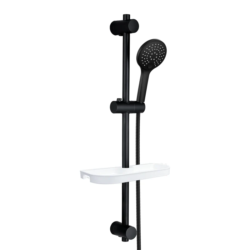 JOHO Duschset Rail Shower kit Rund Handbrause Duschstangeset mit Ablage schwarz