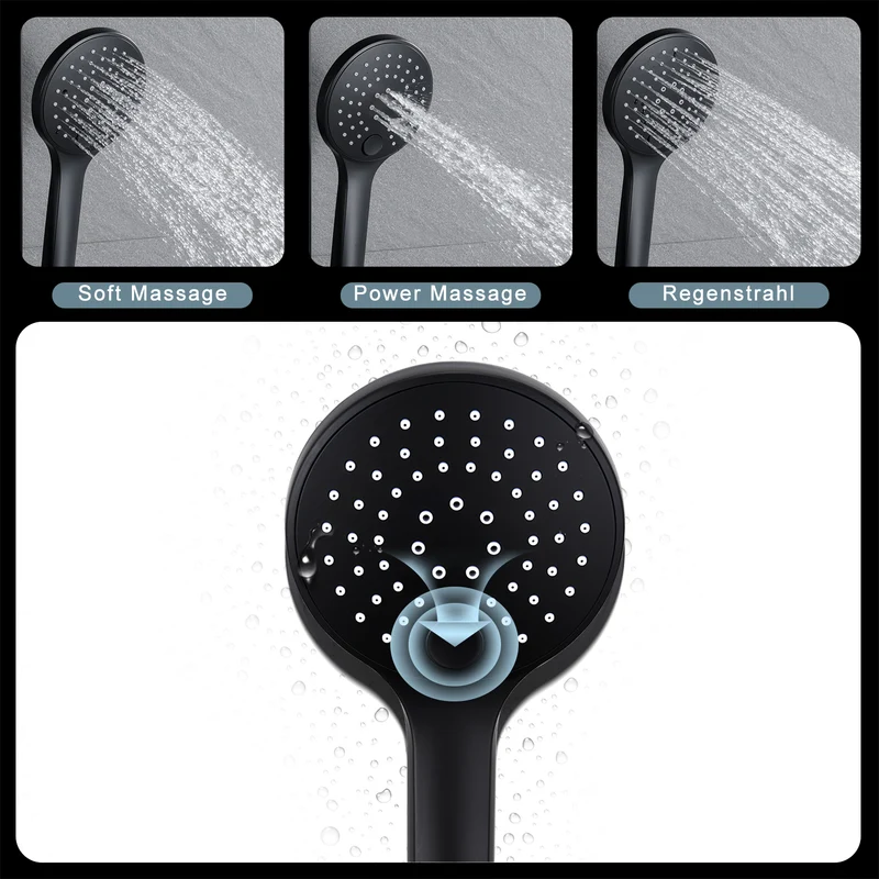 JOHO Duschset Rail Shower kit Rund Handbrause Duschstangeset mit Ablage schwarz
