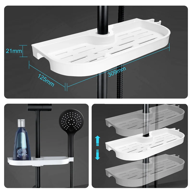 JOHO Duschset Rail Shower kit Rund Handbrause Duschstangeset mit Ablage schwarz