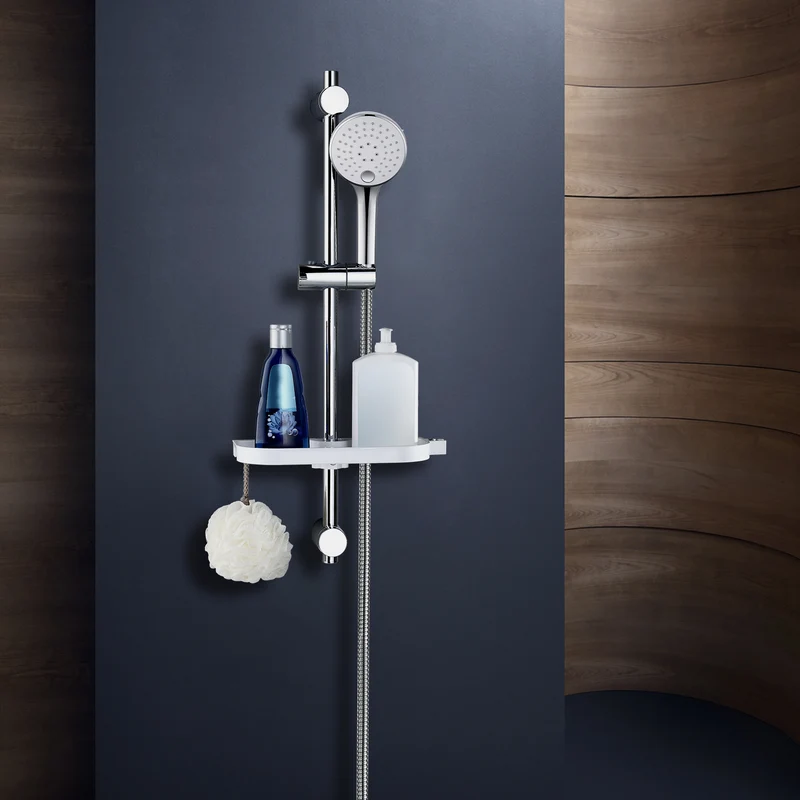 JOHO Duschset Rail Shower kit Rund Handbrause Duschstangeset mit Ablage Chrom