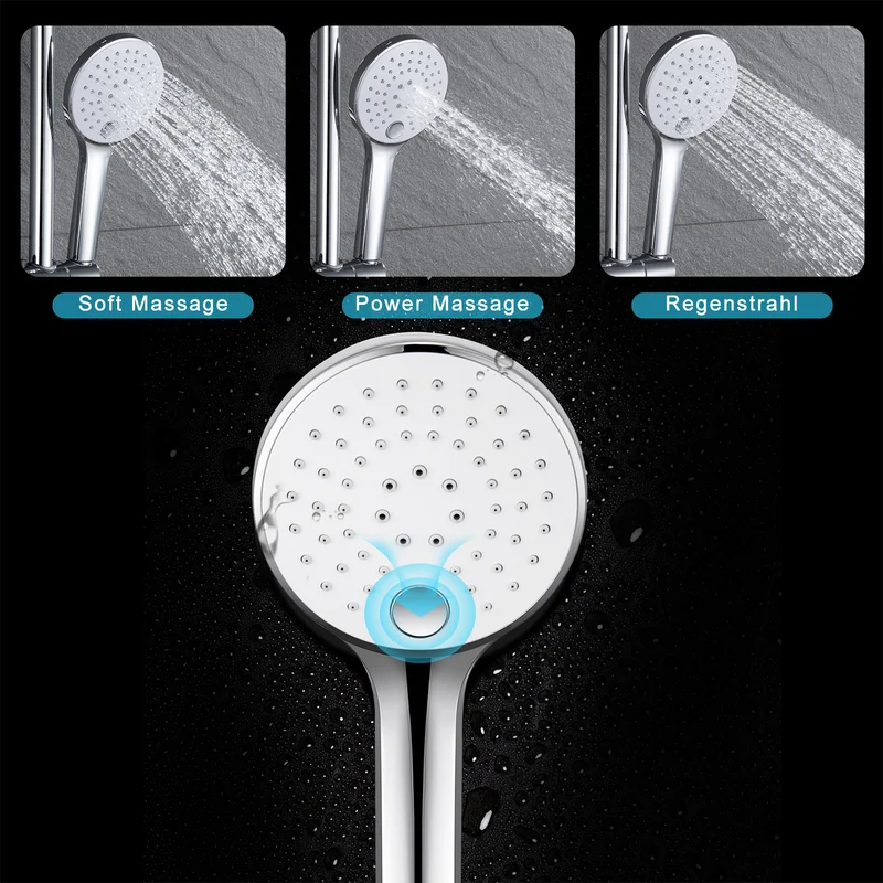 JOHO Duschset Rail Shower kit Rund Handbrause Duschstangeset mit Ablage Chrom