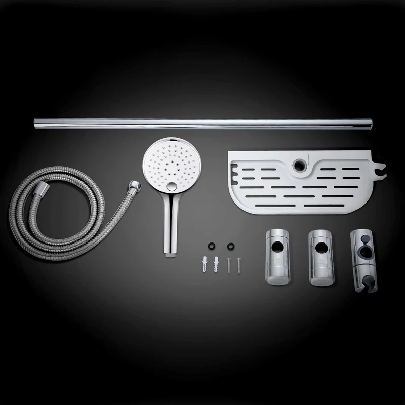 JOHO Duschset Rail Shower kit Rund Handbrause Duschstangeset mit Ablage Chrom