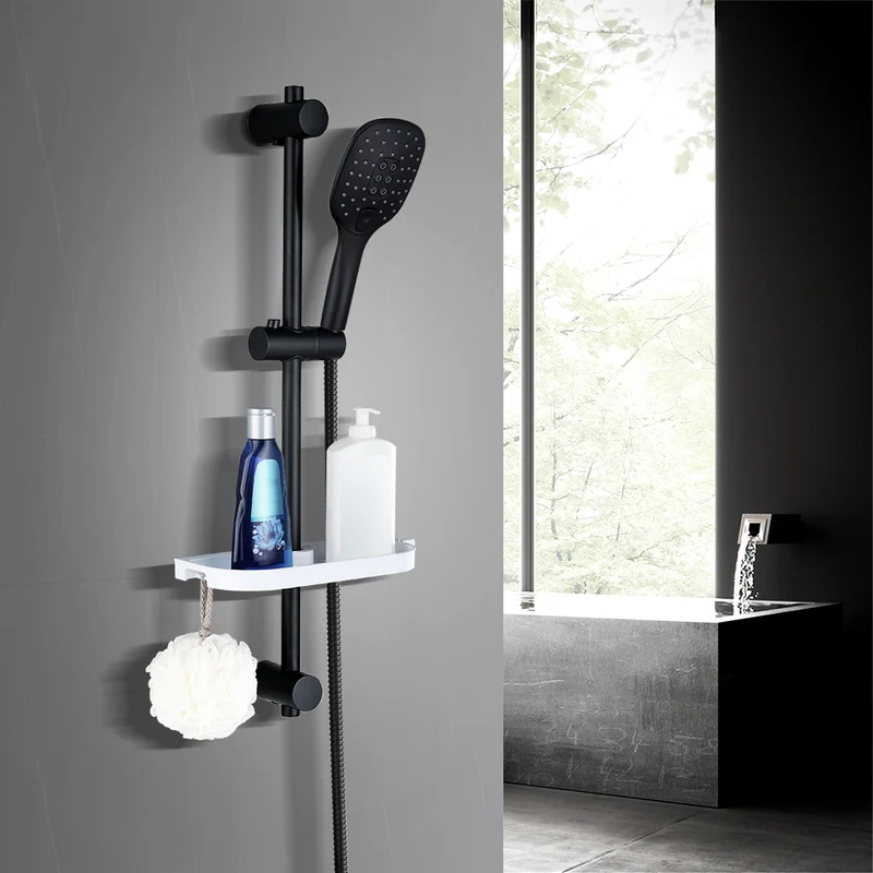 JOHO Duschset Rail Shower kit Der Duschkopf mit hohem Preis-Leistungs-Verhältnis Handbrause Duschstangeset mit Ablage schwarz