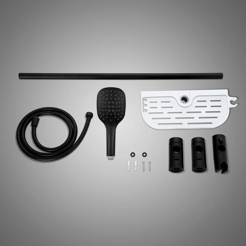 JOHO Duschset Rail Shower kit Der Duschkopf mit hohem Preis-Leistungs-Verhältnis Handbrause Duschstangeset mit Ablage schwarz