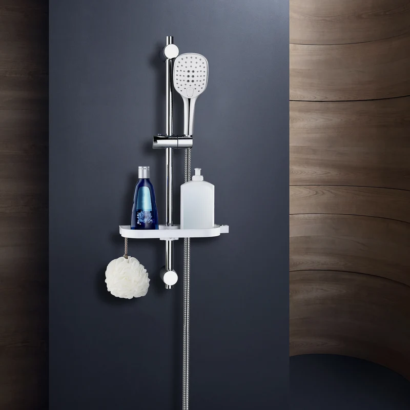 JOHO Duschset Rail Shower kit Der Duschkopf mit hohem Preis-Leistungs-Verhältnis Handbrause Duschstangeset mit Ablage Chrom