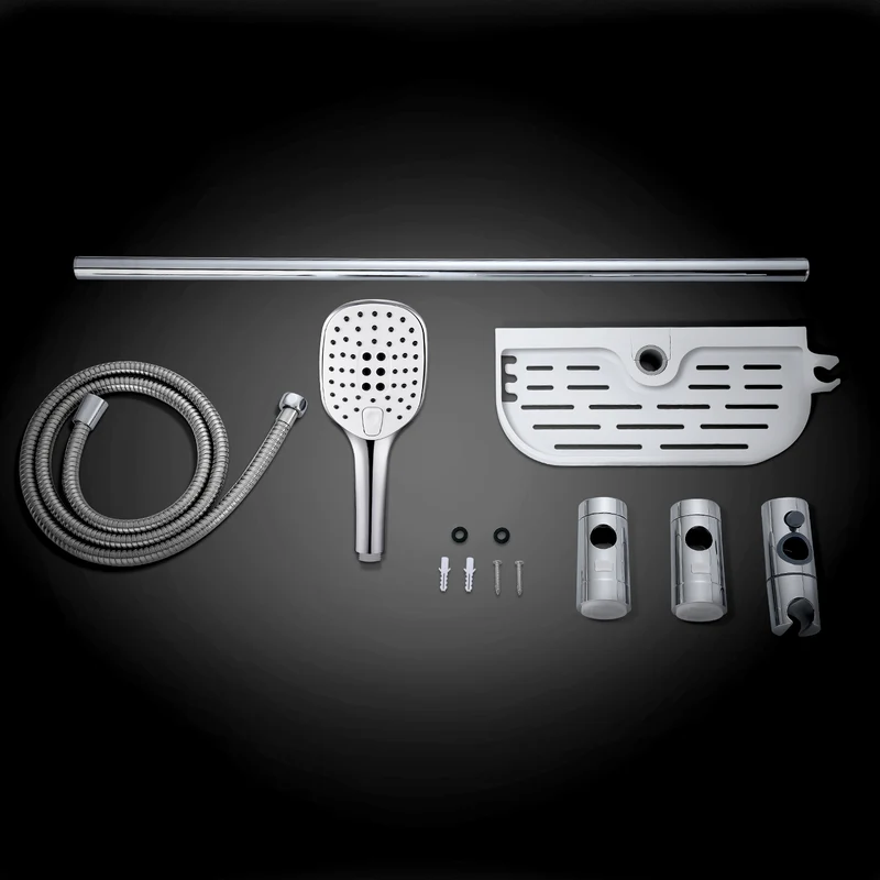 JOHO Duschset Rail Shower kit Der Duschkopf mit hohem Preis-Leistungs-Verhältnis Handbrause Duschstangeset mit Ablage Chrom