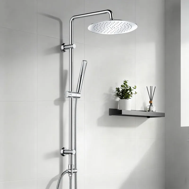 JOHO Edelstahl Duschsystem Duschset Überkopfbrauseset mit 92CM Duschstange Rund