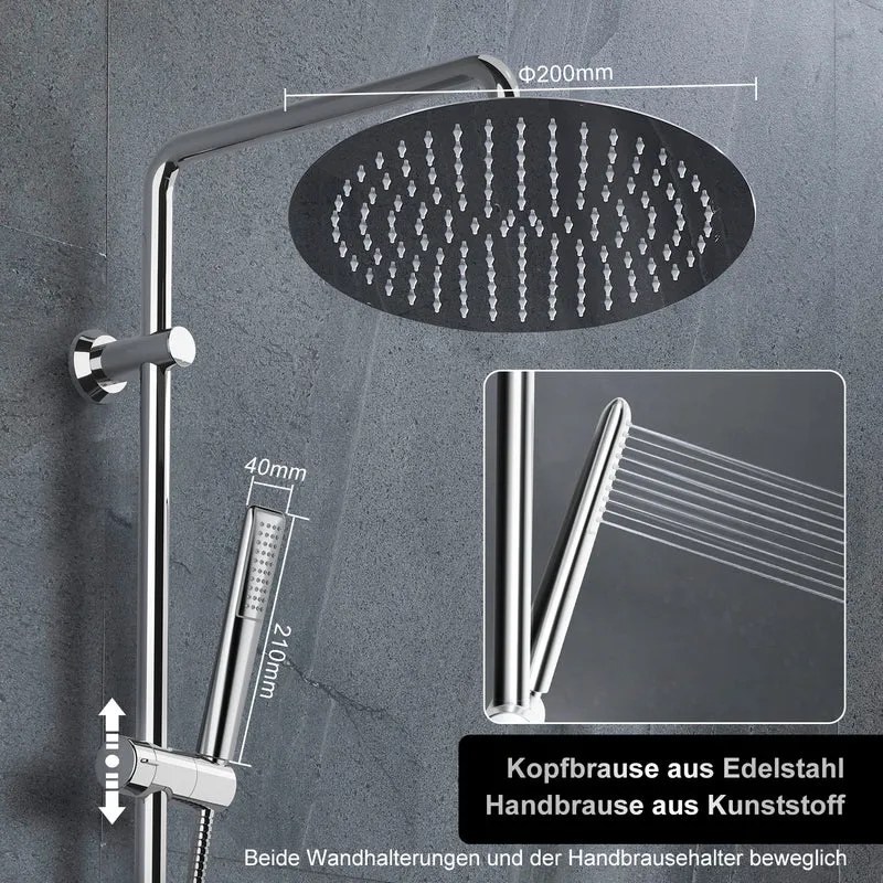 JOHO Edelstahl Duschsystem Duschset Überkopfbrauseset mit 92CM Duschstange Rund