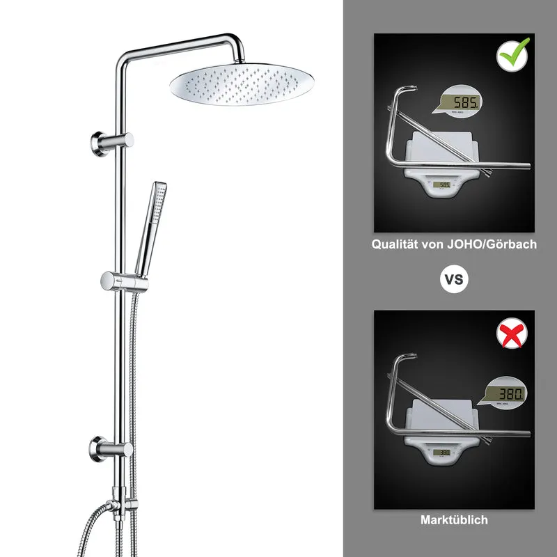 JOHO Edelstahl Duschsystem Duschset Überkopfbrauseset mit 92CM Duschstange Rund