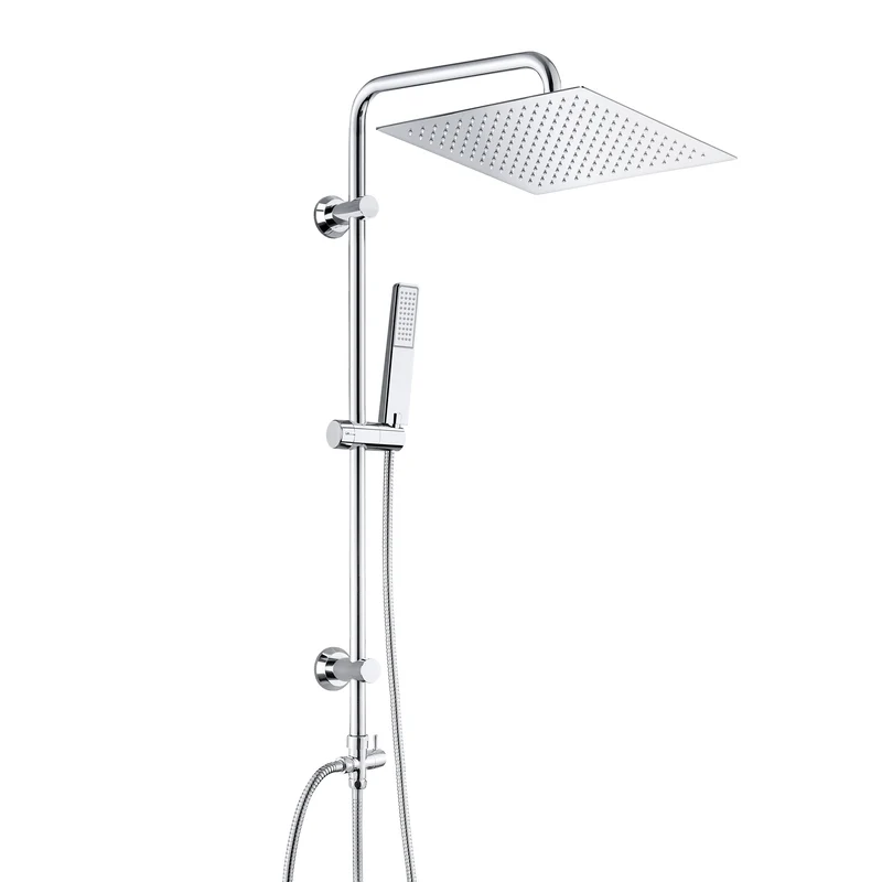 JOHO Edelstahl Duschsystem Duschset Überkopfbrauseset mit 92CM Duschstange Eckig