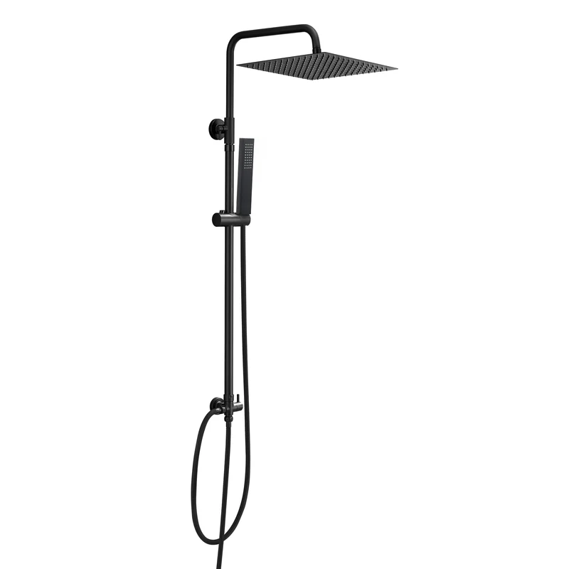 JOHO 304 Edelstahl Duschsystem mit Kopfbrause 30x30cm Matt schwarz