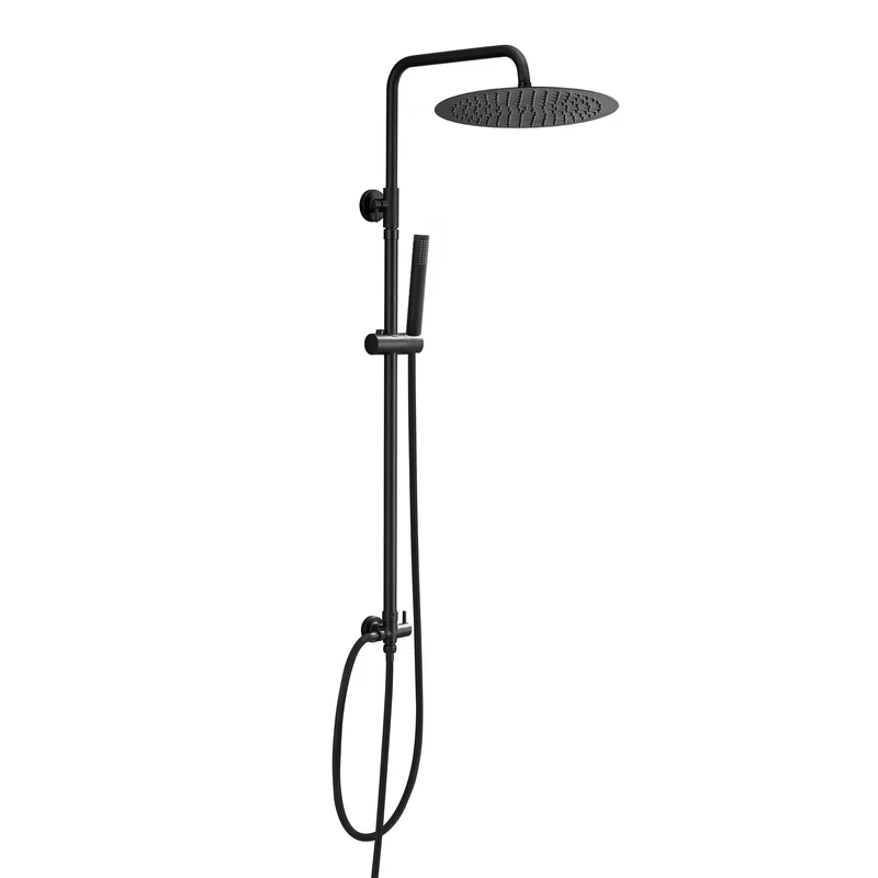 JOHO Duschset mit Rund Kopfbrause und Single-Funktion Handbrause Matt Schwarz