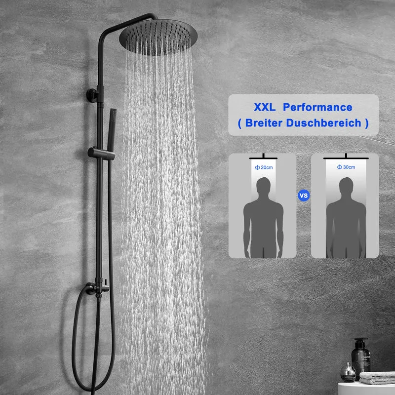 JOHO Duschset mit Rund Kopfbrause und Single-Funktion Handbrause Matt Schwarz
