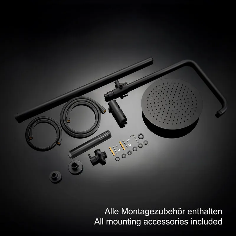 JOHO Duschset mit Rund Kopfbrause und Single-Funktion Handbrause Matt Schwarz